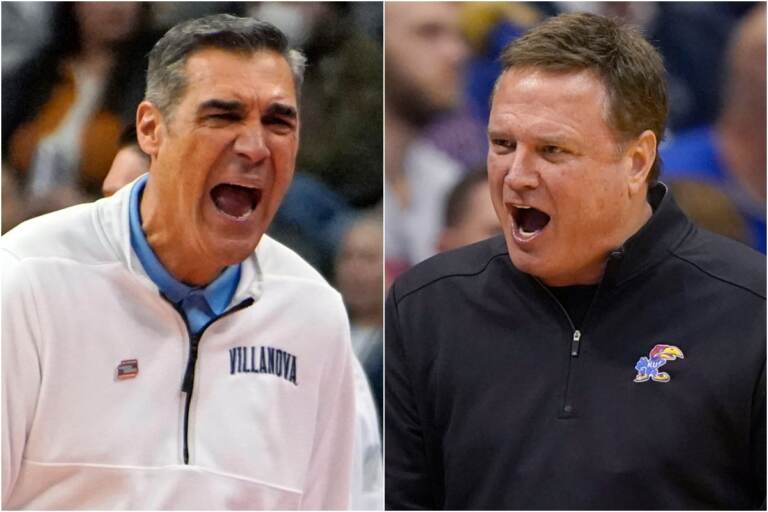 Villanova head coach Jay Wright and Kansas head coach Bill Self (Gene J. Puskar and Charlie Riedel/AP Photo)