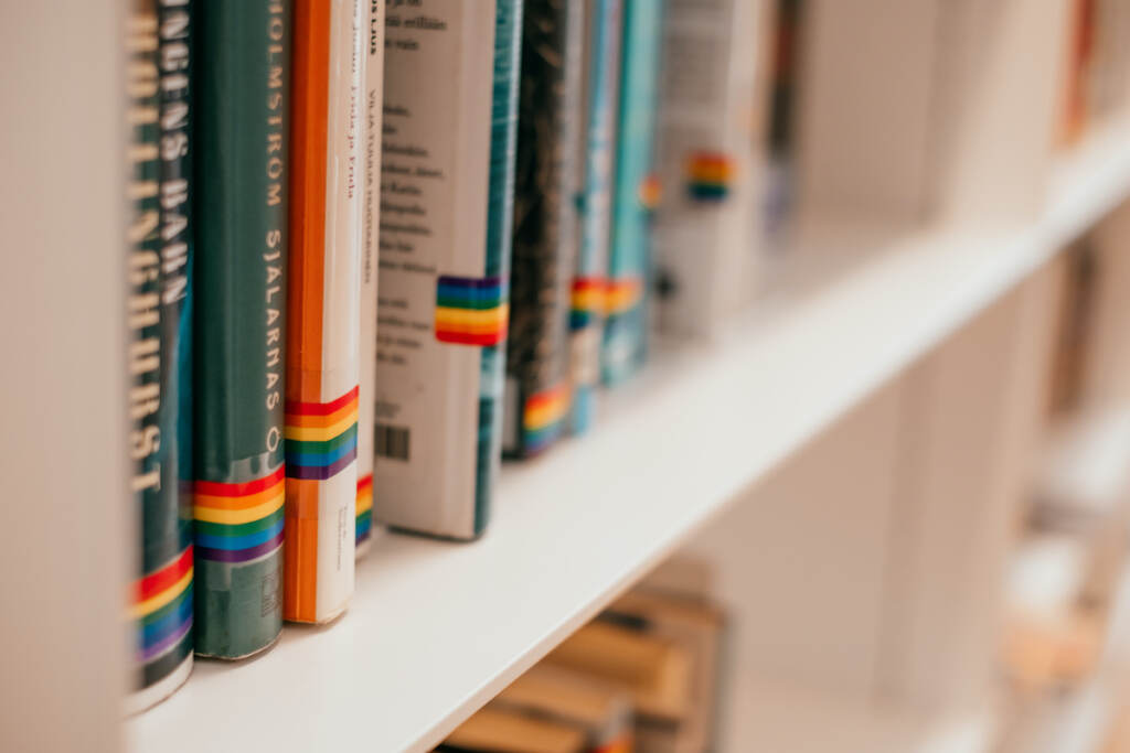 Helsinki, Finland – July 1, 2019: Shelf With Lgbtq Awareness Books At The Oodi Helsinki Central Libr (toreincarnate/Big Stock)