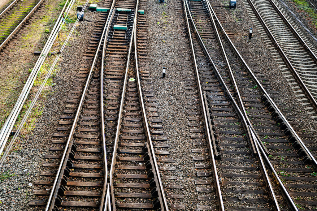 bigstock-Railway-Tracks-And-Switches-Fo-4427456422 An aerial view of train tracks