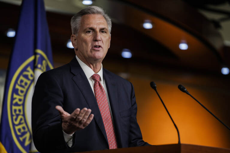 House Minority Leader Kevin McCarthy speaks during his weekly press conference