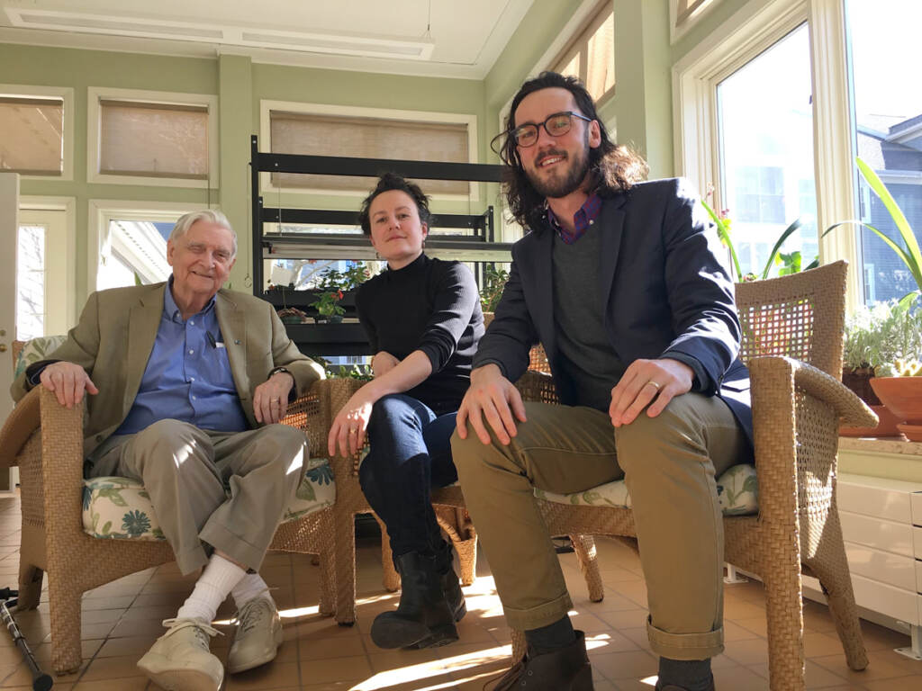 johnson_wilson_1200 E.O. Wilson, Irina Zhorov, and Caleb Johnson in February of 2020. (Image coutesy of Caleb Johnson)