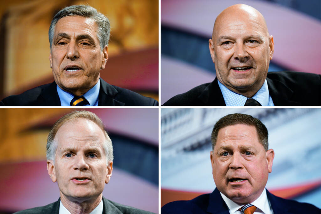 Election 2022 Pennsylvania Governor Left to right: Lou Barletta, Pennsylvania state Sen. Doug Mastriano, Bill McSwain, and Dave White
