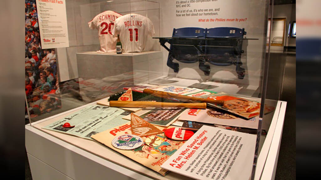 philadelphia_history_museum_20120918_1506775639 File photo of Commemorative memorabilia from the 1980 Phillies World Series championship on display at the Philadelphia History Museum. (WHYY, file)