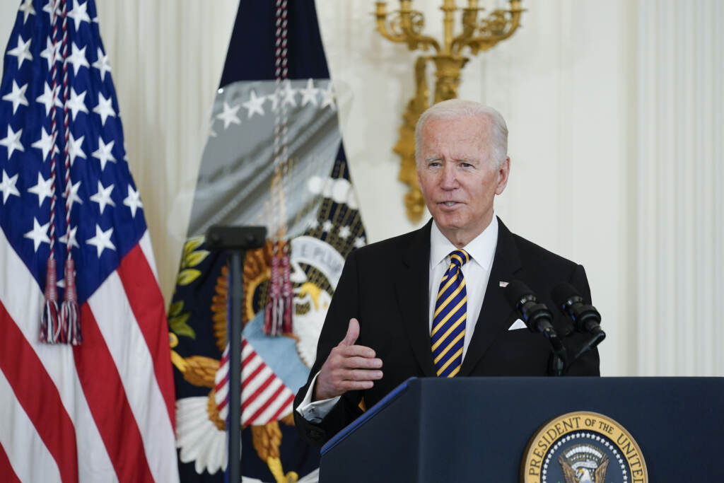 Joe Biden President Joe Biden speaks during the 2022 National and State Teachers of the Year event in the East Room of the White House in Washington, Wednesday, April 27, 2022. (AP Photo/Susan Walsh)