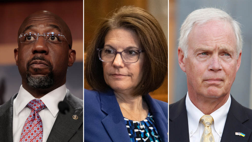 senator-triptych-16x9_custom-48d29bbac5eb740697b786a8cfdc00a7f96c6f64-s1600-c85 Incumbent Sens. (from left) Raphael Warnock, D-Ga., Catherine Cortez Masto, D-Nev., and Ron Johnson, R-Wis., are all facing tough reelection contests this year.