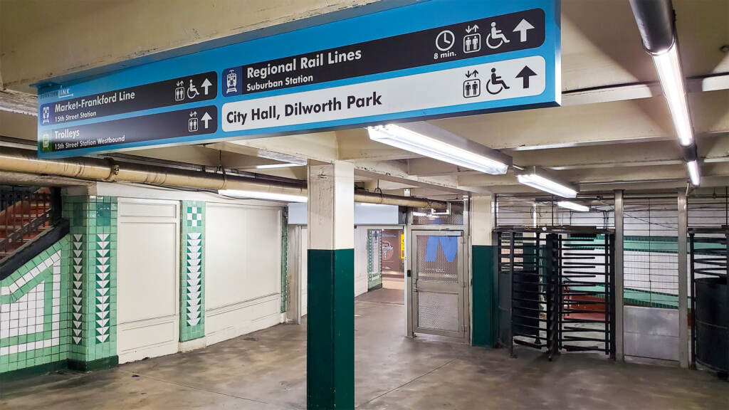 septa-signs-trainstation Signs are pictured at a SEPTA train station.