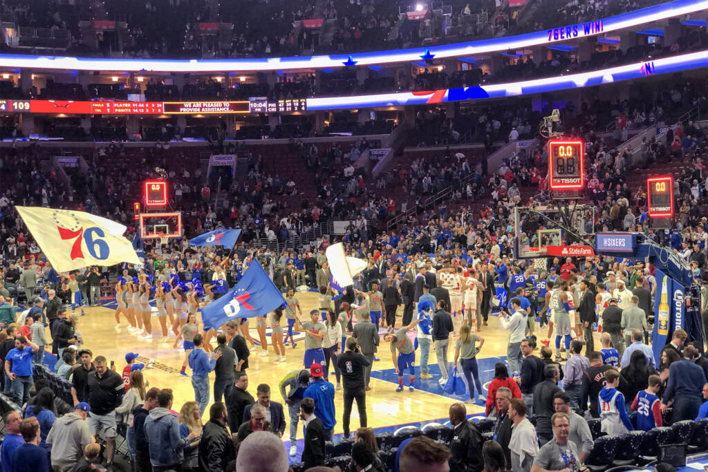 sixersgame-win The Wells Fargo Center is pictured during a Sixers game