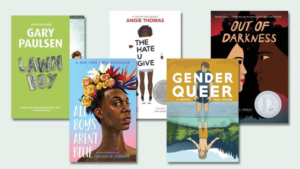 Some of the most challenged books in 2021, according to the ALA. (Meghan Collins Sullivan/NPR)