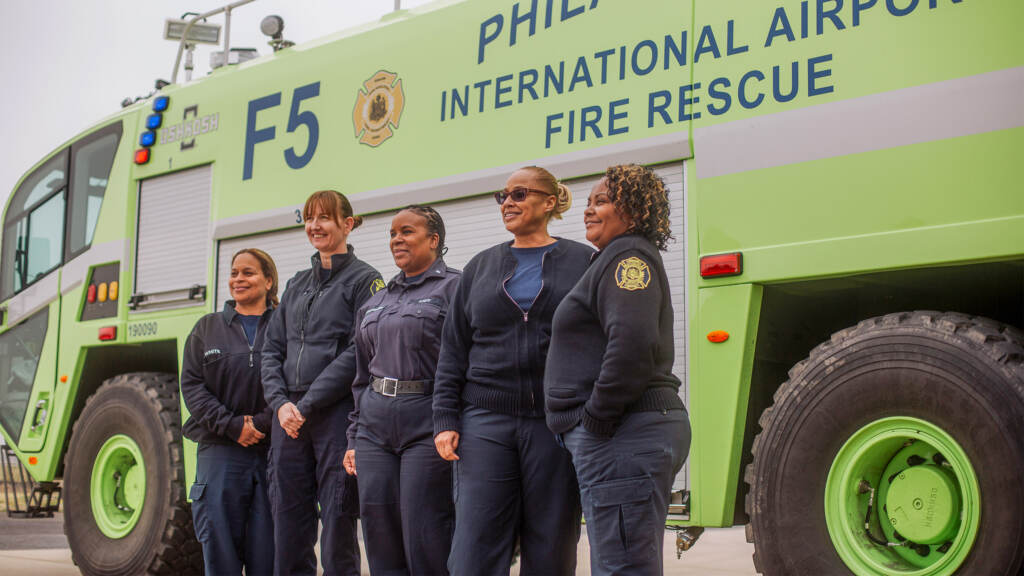 womenfirefighters-airport-01crop Some of the women of the Philadelphia Fire Department by one of their airport vehicles