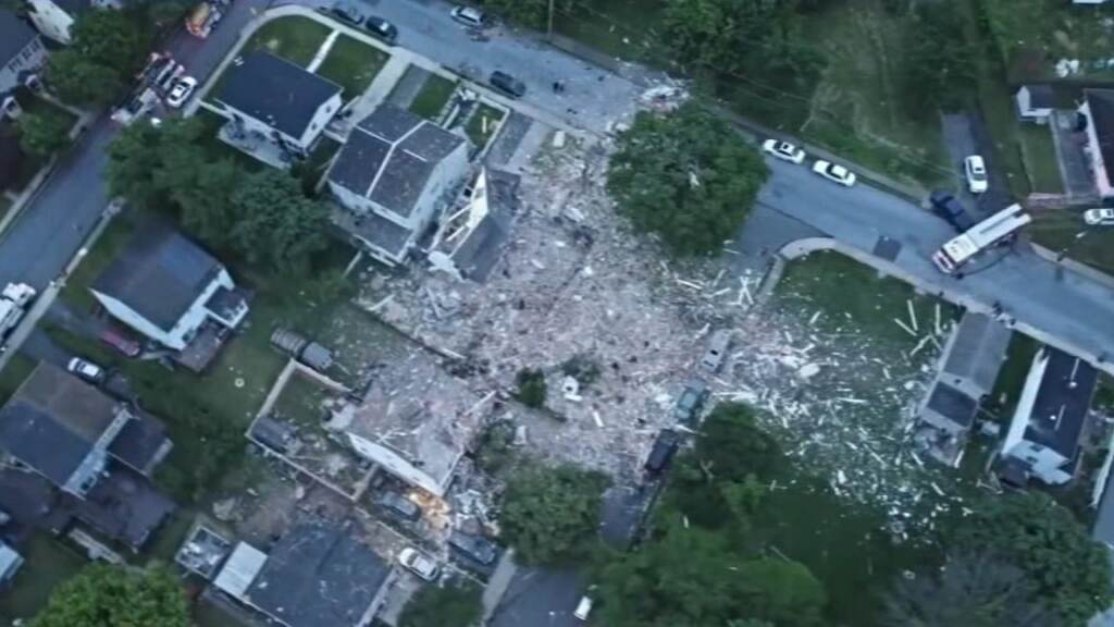 11899816_052722-wpvi-pottstown-explosion-5am-vid Aerial view of the aftermath of the Pottstown house explosion.