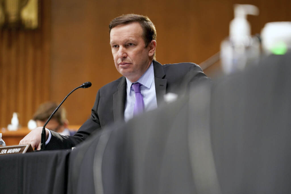 Senate Virus Outbreak File photo: Sen. Chris Murphy (D-Conn.) is seen during a Senate Health, Education, Labor and Pensions Committee hearing to discuss the on-going federal response to Covid-19 on Tuesday, May 11, 2021 at the U.S. Capitol in Washington, D.C. (Jim Lo Scalzo/Pool via AP)