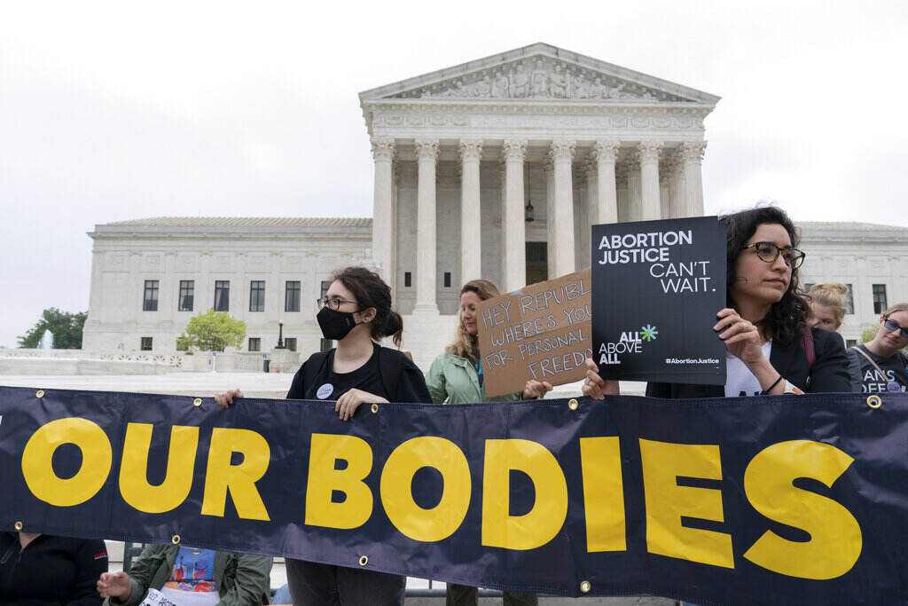 Supreme Court Demonstrators protest outside of the U.S. Supreme Court Tuesday, May 3, 2022 in Washington. (AP Photo/Jose Luis Magana)