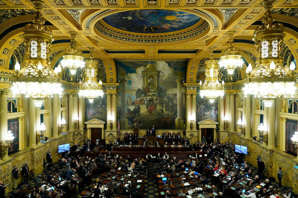 Election 2022 Pennsylvania Legislature FILE - Democratic Gov. Tom Wolf delivers his budget address for the 2022-23 fiscal year to a joint session of the Pennsylvania House and Senate in Harrisburg, Pa., Tuesday, Feb. 8, 2022. Two months after a contentious, once-a-decade process overhauled the shape of their districts, Pennsylvania state lawmakers and hundreds of candidates hoping to unseat them are bracing for a primary election that will greatly narrow the field. (AP Photo/Matt Rourke, File)