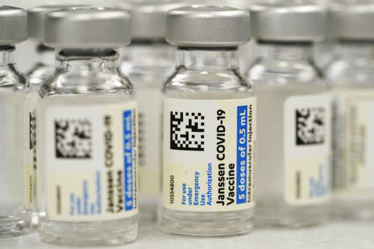 This Saturday, March 6, 2021, file photo shows vials of Johnson & Johnson COVID-19 vaccine at a pharmacy in Denver.  (AP Photo/David Zalubowski, File)