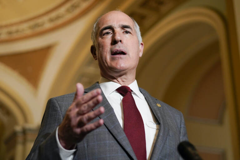 Sen. Bob Casey, D-Pa., speaks during a news conference on Capitol Hill in Washington, Tuesday, Dec. 7, 2021.(AP Photo/Carolyn Kaster)