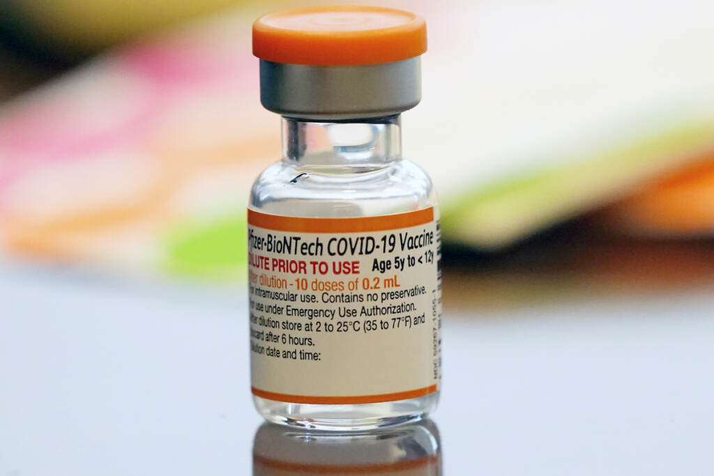 Virus Outbreak Kid Booster A vial of the Pfizer-BioNTech COVID-19 vaccine for children 5 to 12 years old sits ready for use at a vaccination site in Fort Worth, Texas, Thursday, Nov. 11, 2021. (AP Photo/LM Otero)