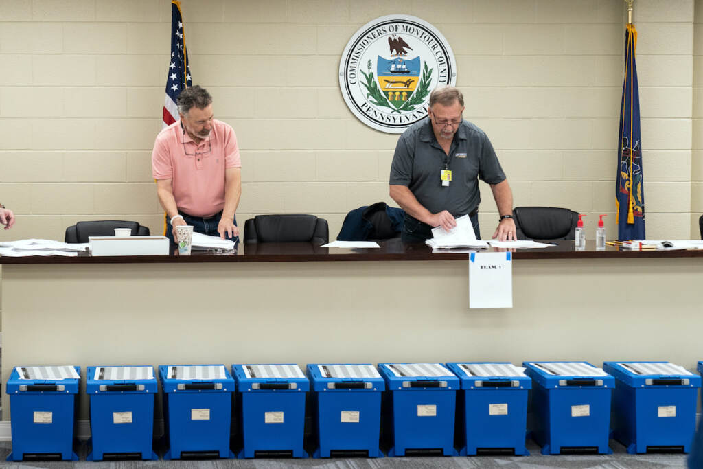 Election 2022 Senate Pennsylvania Election workers perform a recount of ballots from the recent primary election at the Montour County administration center in Danville, Pa., Friday, May 27, 2022. (AP Photo/Matt Rourke)