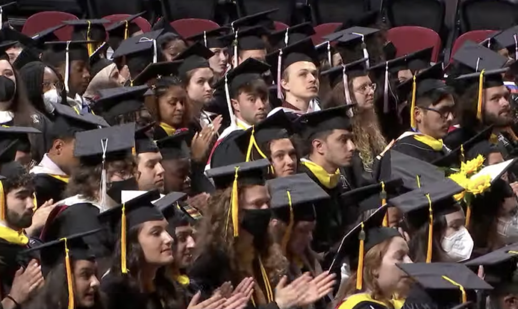 Class of 2022 graduates applaud in response to a speaker. Temple University Class of 2022 graduates applaud in response to a speaker.