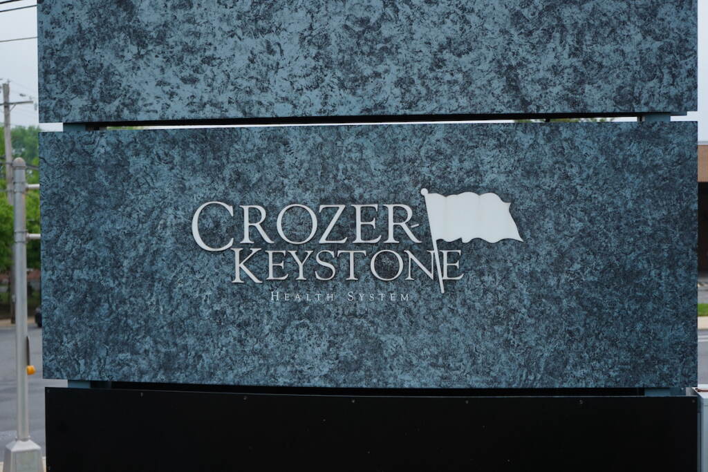 Crozer Health is a four-hospital system in Delaware County (Kenny Cooper_WHYY) Sign for Crozer Health