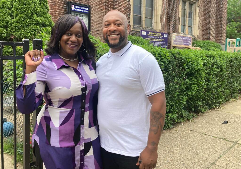 IMG_2554 (1) Sajda ''Purple'' Blackwell and her husband Tommy Blackwell are the newest committee people for the 5th division of Philadelphia's 60th ward. The couple says their political run grew out of their gun violence prevention activism and other community organizing in West Philadelphia. (Sammy Caiola/WHYY)