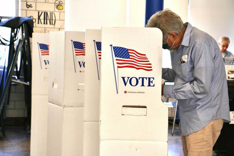 Voters cast their ballots in the Pennsylvania primary at the Elkins Park School polling place