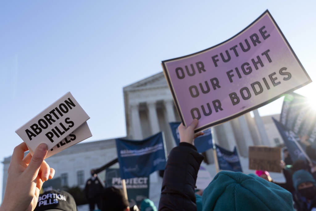 Abortion Abortion rights advocates demonstrate in front of the Supreme Court