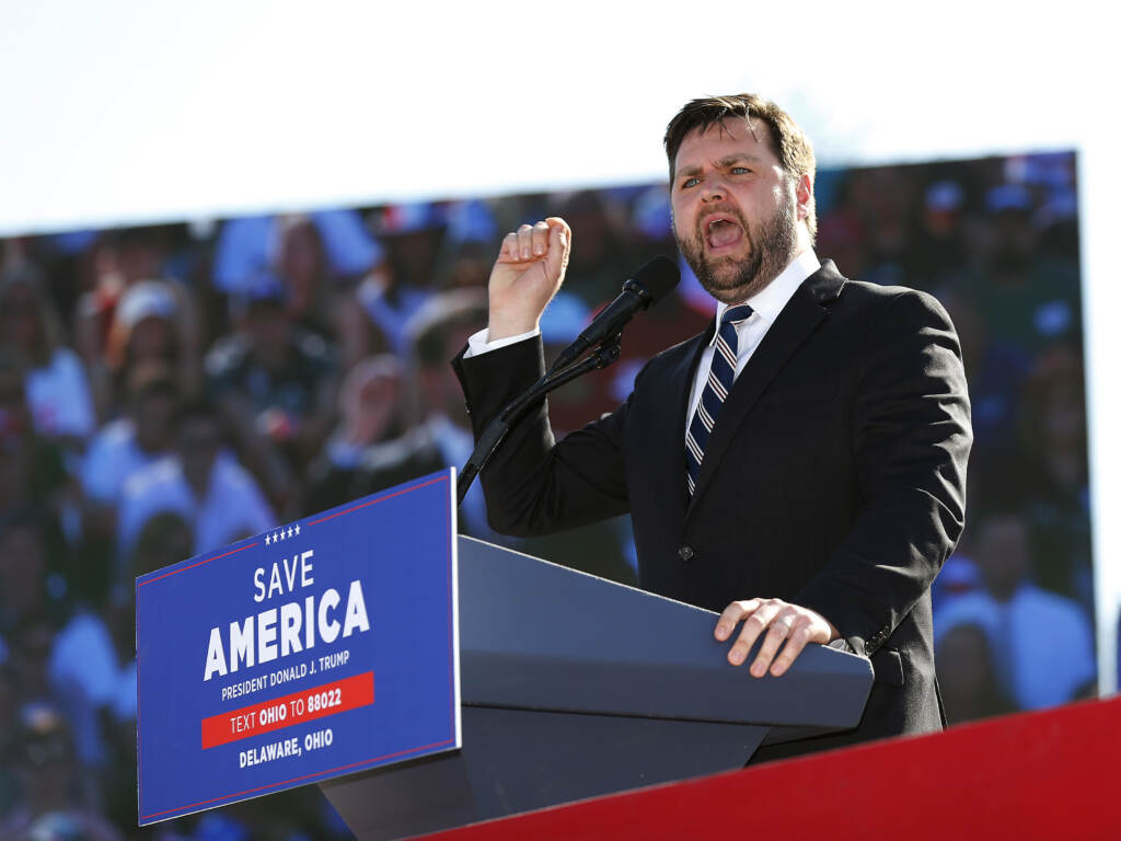 Republican Senate candidate J.D. Vance speaks at a rally with former President Donald Trump at the Delaware County Fairgrounds in Delaware, Ohio, on April 23. On Tuesday, the Trump-backed candidate won with a narrow victory. Republican Senate candidate J.D. Vance speaks at a rally with former President Donald Trump at the Delaware County Fairgrounds in Delaware, Ohio, on April 23. On Tuesday, the Trump-backed candidate won with a narrow victory. (Joe Maiorana/AP)