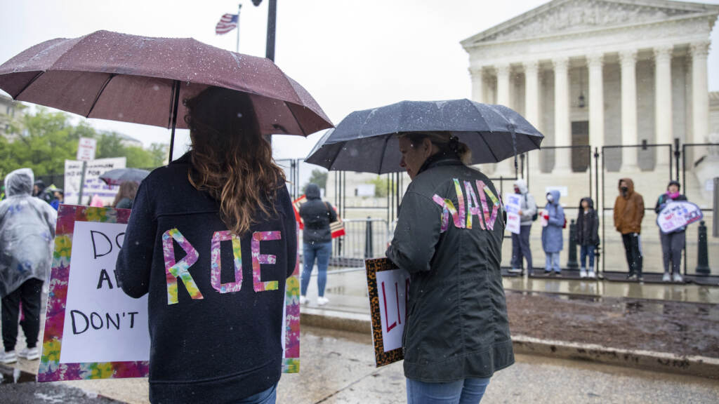 Abortion rights protesters hold a demonstration outside of the Supreme Court on Saturday in Washington. Abortion rights protesters hold a demonstration outside of the Supreme Court on Saturday in Washington.
(Amanda Andrade-Rhoades/AP)