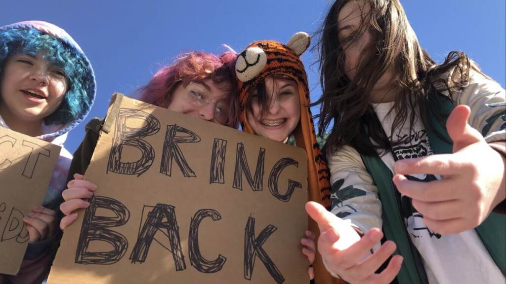 central-bucks-LGBTQ-rally-ER-051122 Students are seen holding. a sign that says ''Bring Back''
