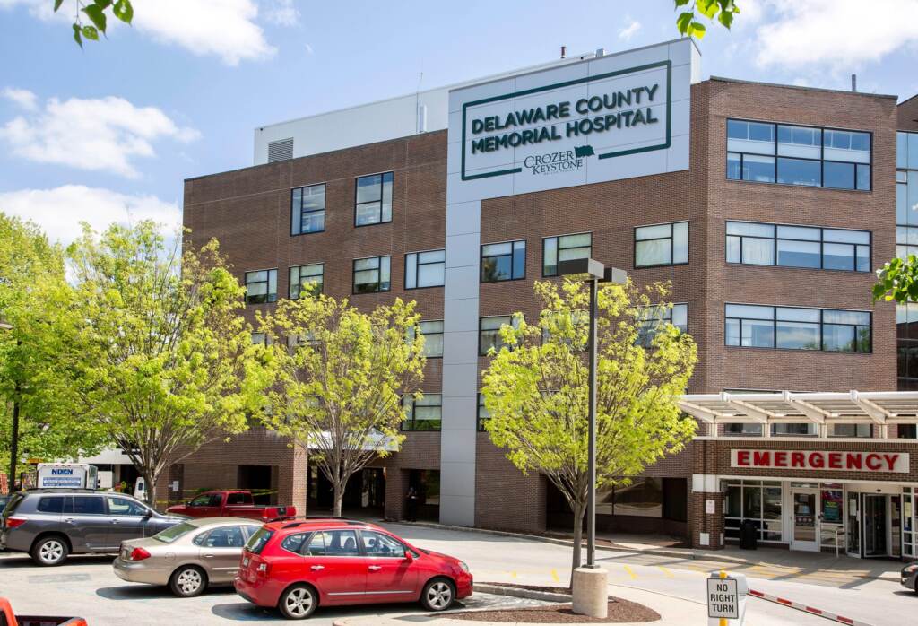 crozer-delaware-county-memorial-hospital-050222 The exterior of Delaware County Memorial Hospital in Drexel Hill