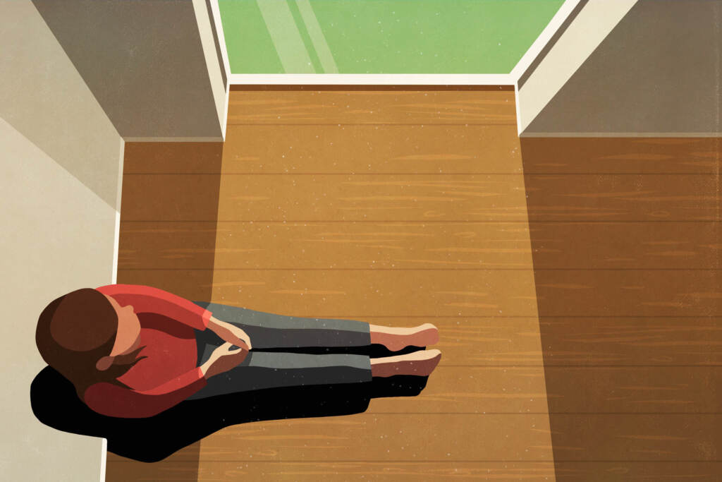With Roe v. Wade primed to be overruled, people seeking abortions could soon face new barriers in many states. Researcher Diana Greene Foster documented what happens when someone is denied an abortion in The Turnaway Study. Illustration of a person sitting on the ground next to a wall.