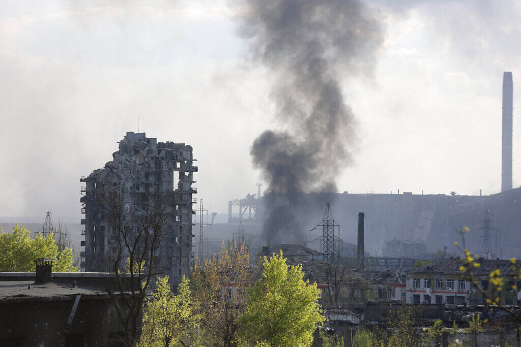 APTOPIX Ukraine Russia Smoke rises from the steel plant in Mariupol where heavy fighting is taking place.