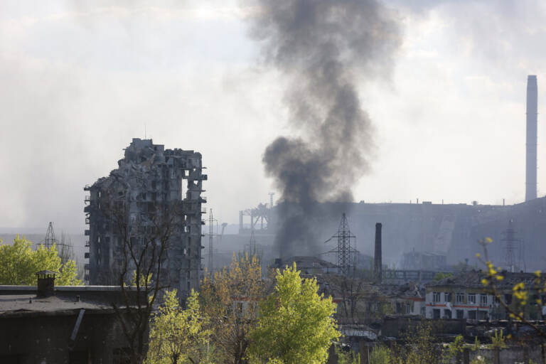 Smoke rises from the steel plant in Mariupol where heavy fighting is taking place.
