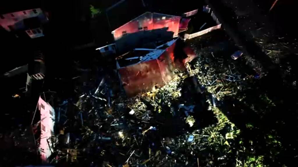 pottstown-house-explosion-wpvi-052722 An aerial view of a house explosion in Pottstown