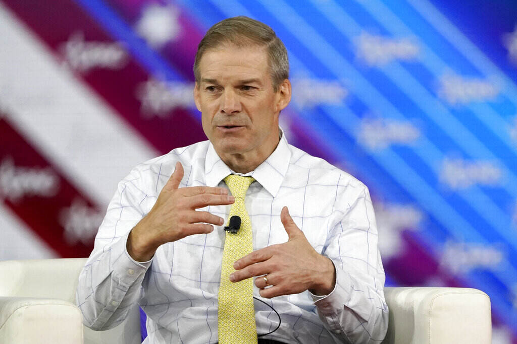 Capitol Riot Investigation A close-up of Rep. Jim Jordan speaking at an event in February.