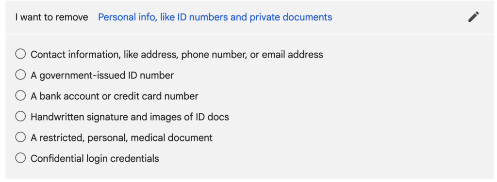 Google has expanded its policies to make it easier for people to request personal contact information be removed from online search results. Google has expanded its policies to make it easier for people to request personal contact information be removed from online search results. (Google / Screenshot by NPR)