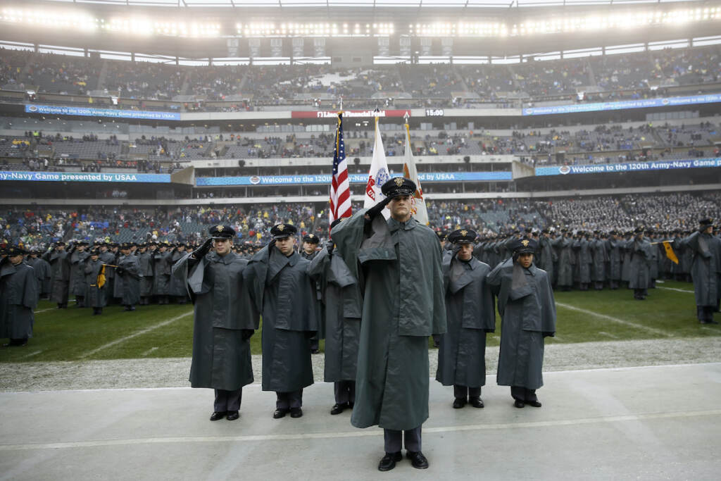 Army Navy Football Army cadets salute before an NCAA college football game against Navy, Saturday, Dec. 14, 2019, in Philadelphia. (AP Photo/Matt Slocum)
