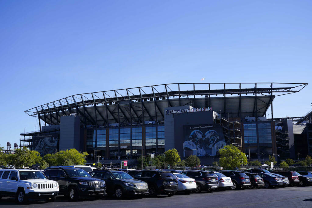 49ers Eagles Football File photo: Cars are parked outside Lincoln Financial Field. (AP Photo/Matt Rourke)