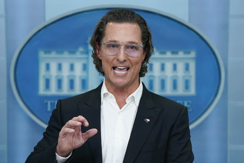 Matthew McConaughey Matthew McConaughey, a native of Uvalde, Texas, talks about the mass shooting in Uvalde, as he joins White House press secretary Karine Jean-Pierre for the daily briefing at the White House in Washington, Tuesday, June 7, 2022. (AP Photo/Evan Vucci)