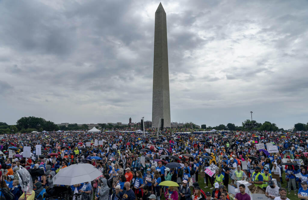APTOPIX Gun Control Rally People participate in the second March for Our Lives rally in support of gun control in front of the Washington Monument, Saturday, June 11, 2022, in Washington. (AP Photo/Gemunu Amarasinghe)