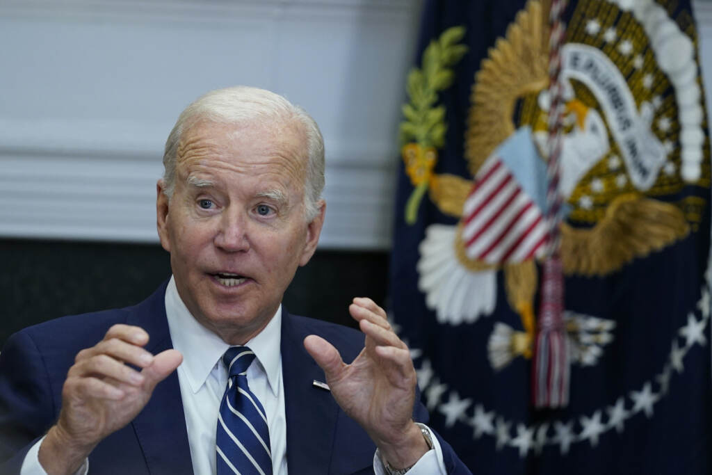 President Joe Biden speaks during a meeting in the Roosevelt Room of the White House in Washington, Thursday, June 23, 2022. (AP Photo/Susan Walsh)