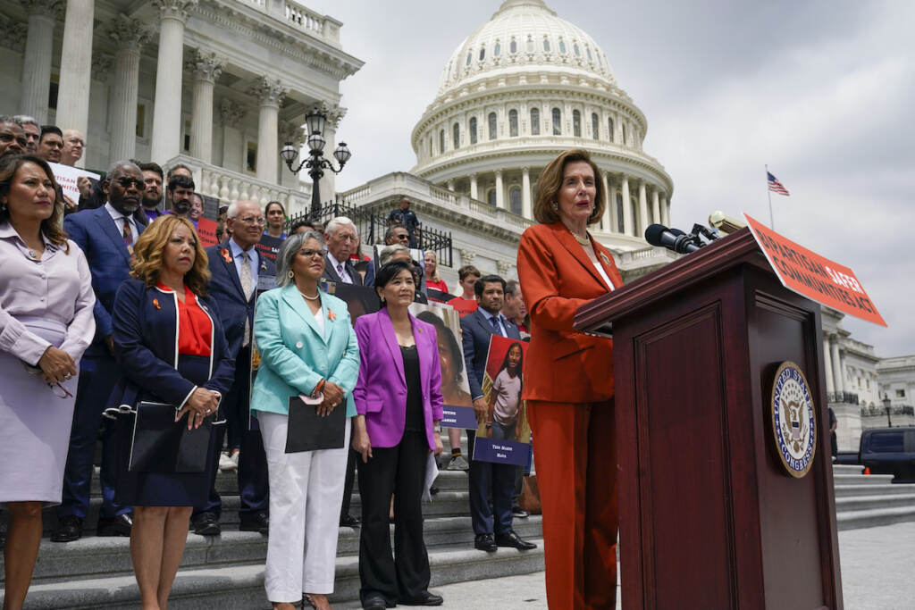 Nancy Pelosi House Speaker Nancy Pelosi of Calif., and other lawmakers, speaks about the gun violence bill at the Capitol in Washington, Friday, June 24, 2022. (AP Photo/J. Scott Applewhite)