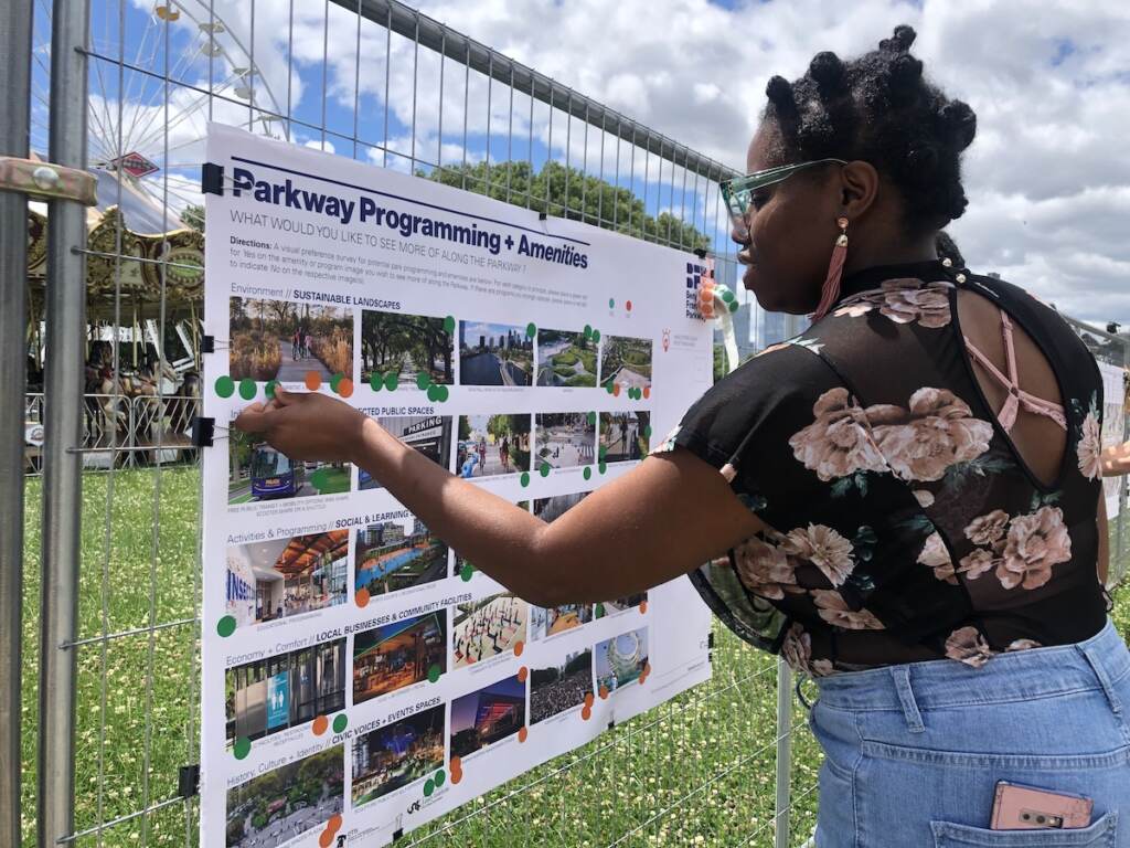 Ashley Lackey is hoping for more green space and designated areas for physical wellness (Emily Rizzo _ WHYY News) Ashley Lackey is hoping for more green space and designated areas for physical wellness. (Emily Rizzo/WHYY)