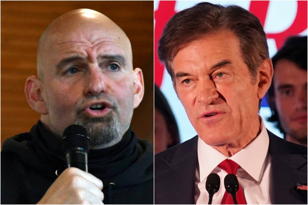 Fetterman Oz two box Pennsylvania Lt. Gov. John Fetterman and Mehmet Oz, a Republican nominee for U.S. Senate in Pennsylvania. (Marc Levy and Seth Wenig/AP Photo)