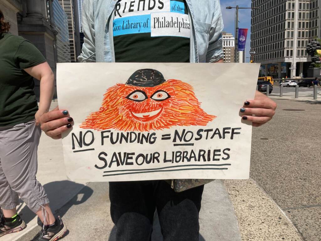 Image from iOS (63) Employees of Philadelphia libraries and recreation centers gathered at City Hall Thursday to demand more funding in the upcoming budget. They say increased staffing will allow them to keep facilities open in the evenings and on weekends, which will provide a safe, engaging space for young people and potentially reduce gun violence. (Sammy Caiola/WHYY)