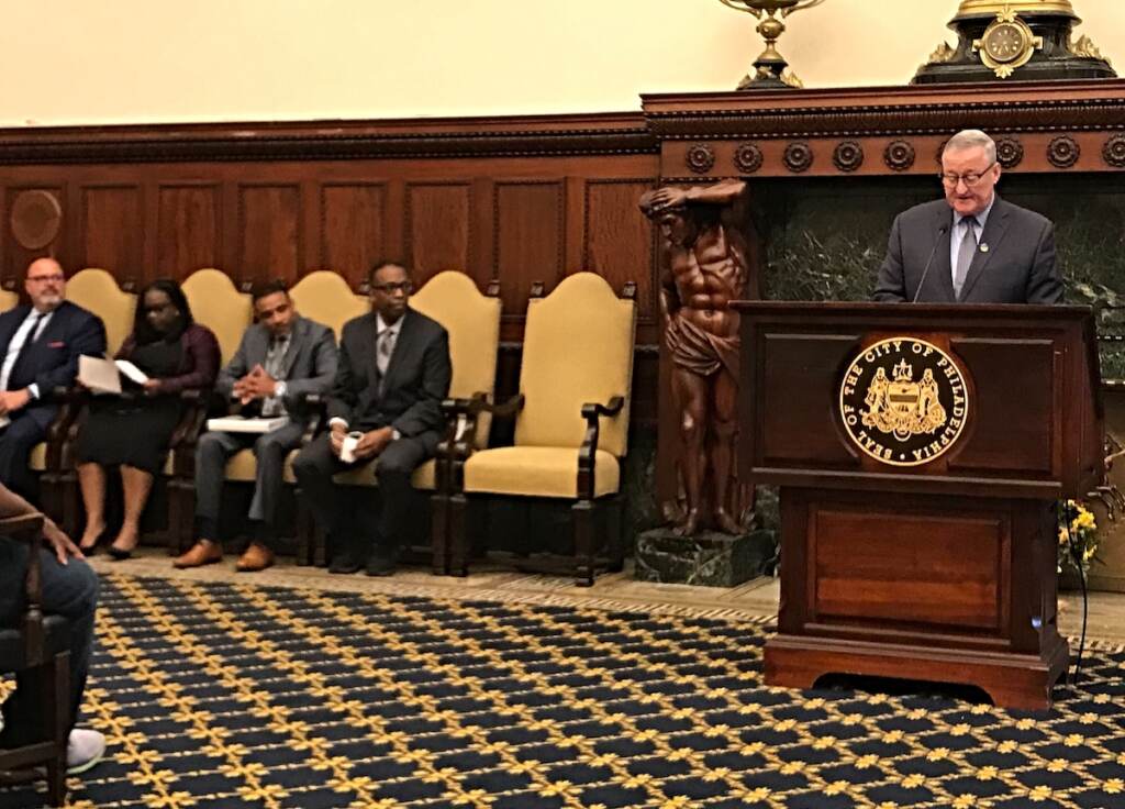 Kenney comunity schools presser Mayor Kenney announced three schools to the city's Community Schools Program during a press conference at City Hall on Tuesday. (Alan Yu/WHYY)