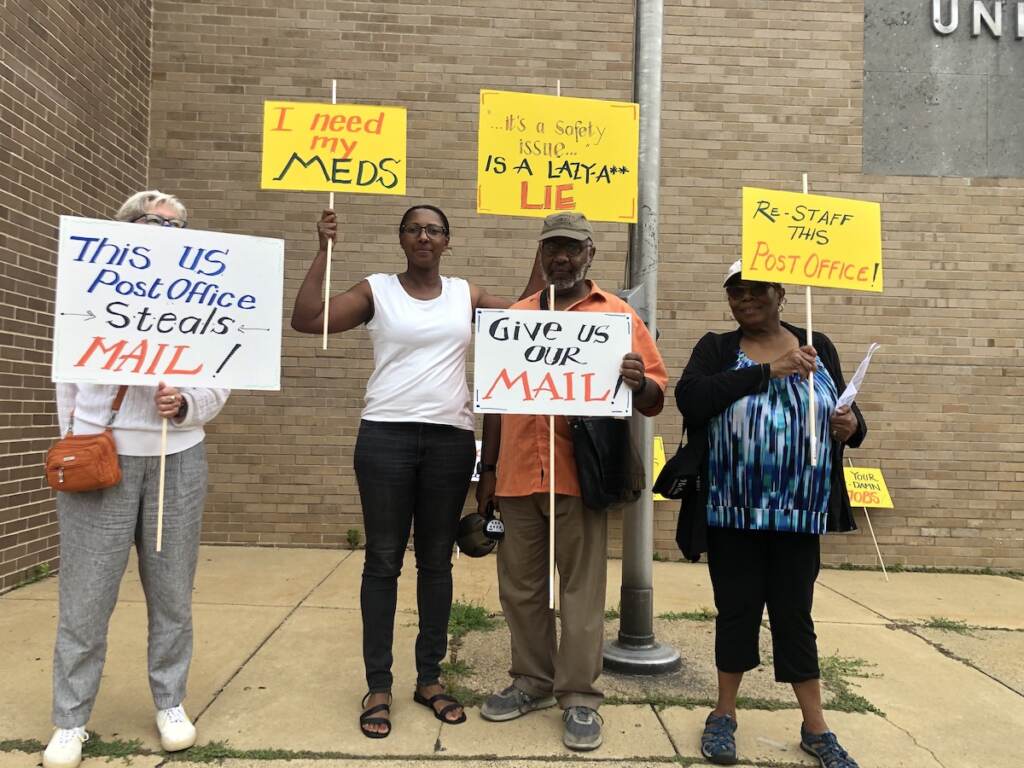 Residents of the Wood Norton apartment complex in Germantown, protested outside their local post office on Saturday morning Residents of the Wood Norton apartment complex in Germantown, protested outside their local post office on Saturday morning. Until June 10, they had not received their mail in a month. (Emily Rizzo/WHYY)