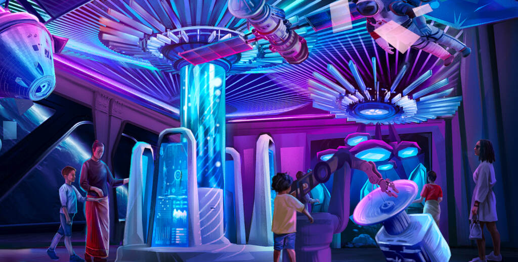 SPACE Rendering Franklin Institute 2023 An artist rendering of plans for the new Space exhibition at the Franklin Institute,