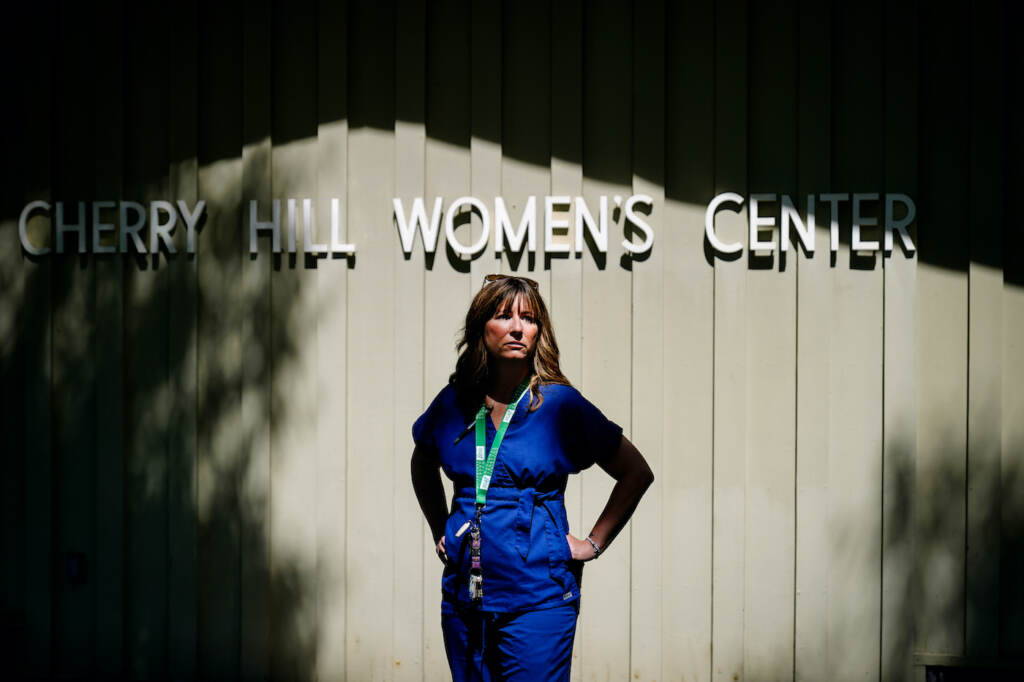 Abortion Violence Amanda Kifferly, Vice President for Abortion Access at The Women's Centers poses for a photograph in Cherry Hill, N.J., Wednesday, June 15, 2022. (AP Photo/Matt Rourke)