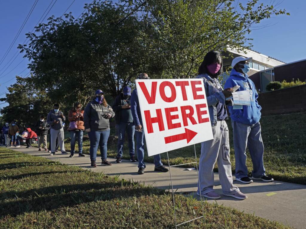 Voters line up to cast their ballots in the 2020 presidential election in Durham, N.C. The U.S. Supreme Court has agreed to hear a North Carolina redistricting case this fall about how much power state legislatures have over how federal elections are run. Voters line up to cast their ballots in the 2020 presidential election in Durham, N.C. The U.S. Supreme Court has agreed to hear a North Carolina redistricting case this fall about how much power state legislatures have over how federal elections are run. (Gerry Broome/AP)